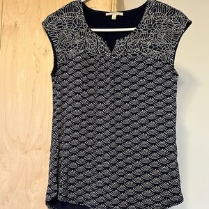 Skies are blue Navy and White Patterned Women's Top